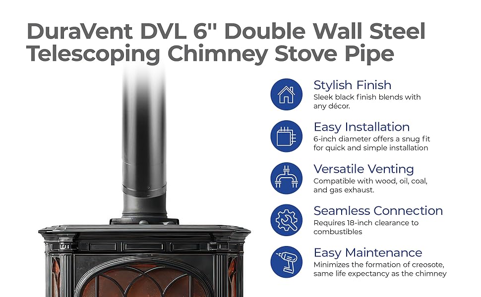 DuraVent DVL 6DVL-46TA 6'' Double Wall Steel Telescoping Chimney Stove Pipe