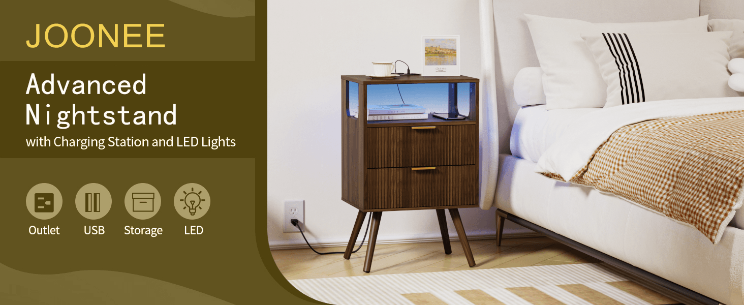 三层镂空竖纹床头柜 A+6胡桃木