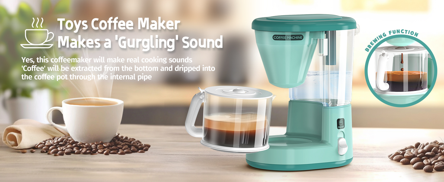 Toys coffee maker makes a guraling sound
