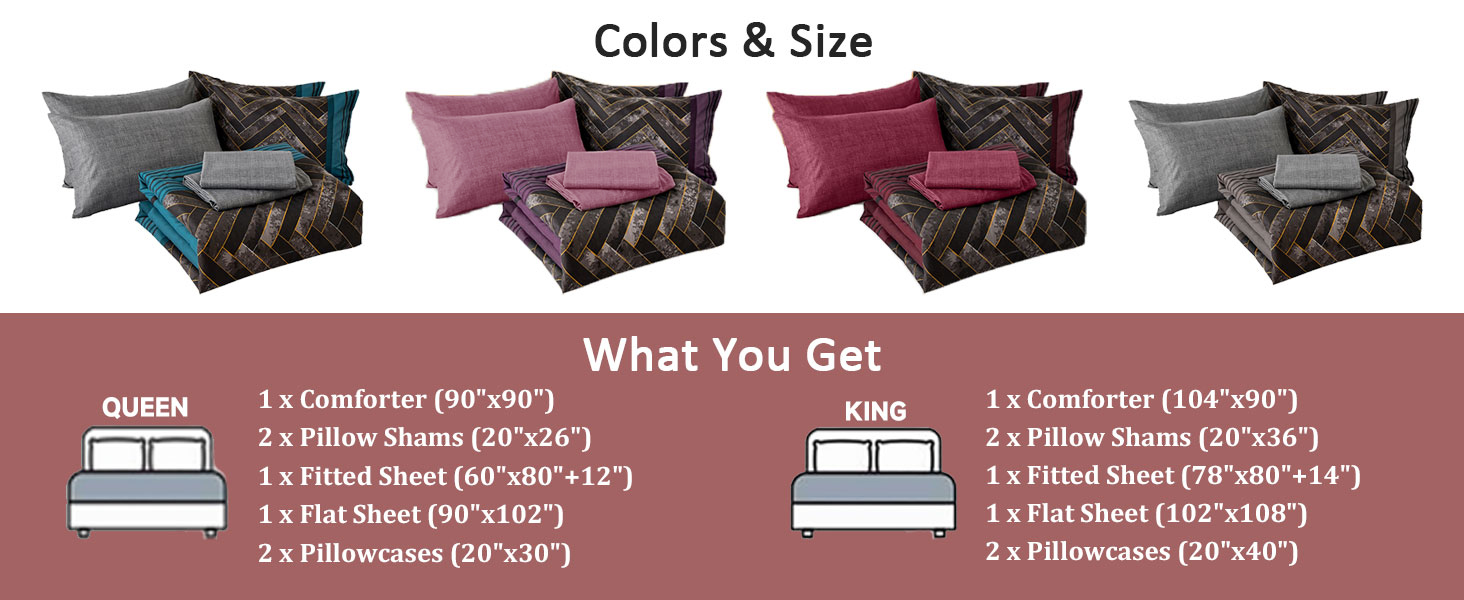 7 pieces comforter set bed in a bag