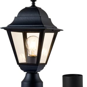 Outdoor Post Light,Waterproof Cast Aluminium Lamp Post Light Fixture,Post Lantern with Pier Mount Base,Matte Black,16.5in,Suitable for Garden,Yard,Driveway,etc