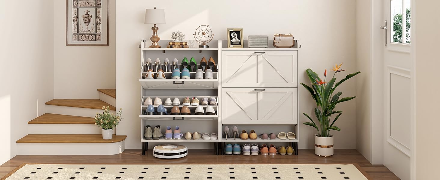 HOMEFORT Farmhouse Shoe Cabinet with Solid Wood Legs
