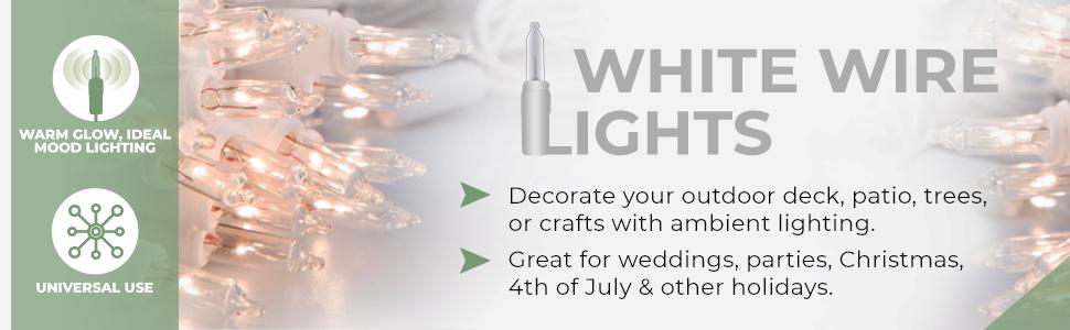 612 Vermont White Christmas Lights on White Wire
