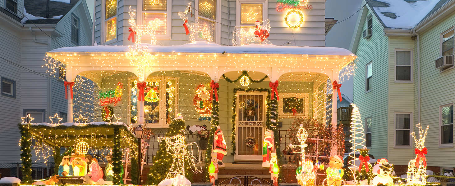 christmas decorating string light outside hanging fairy lights