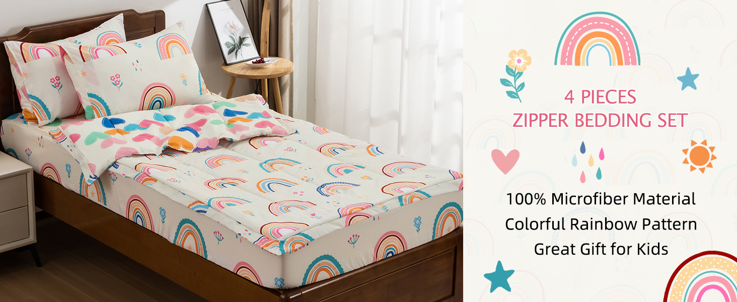 floral rainbow zipper bedding set
