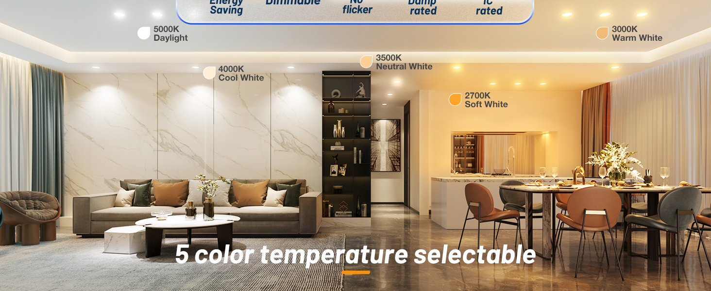 5CCT 2700K/3000K/3500K/4000K/5000K canless light