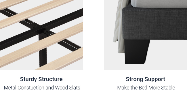 grey bed frame with slats
