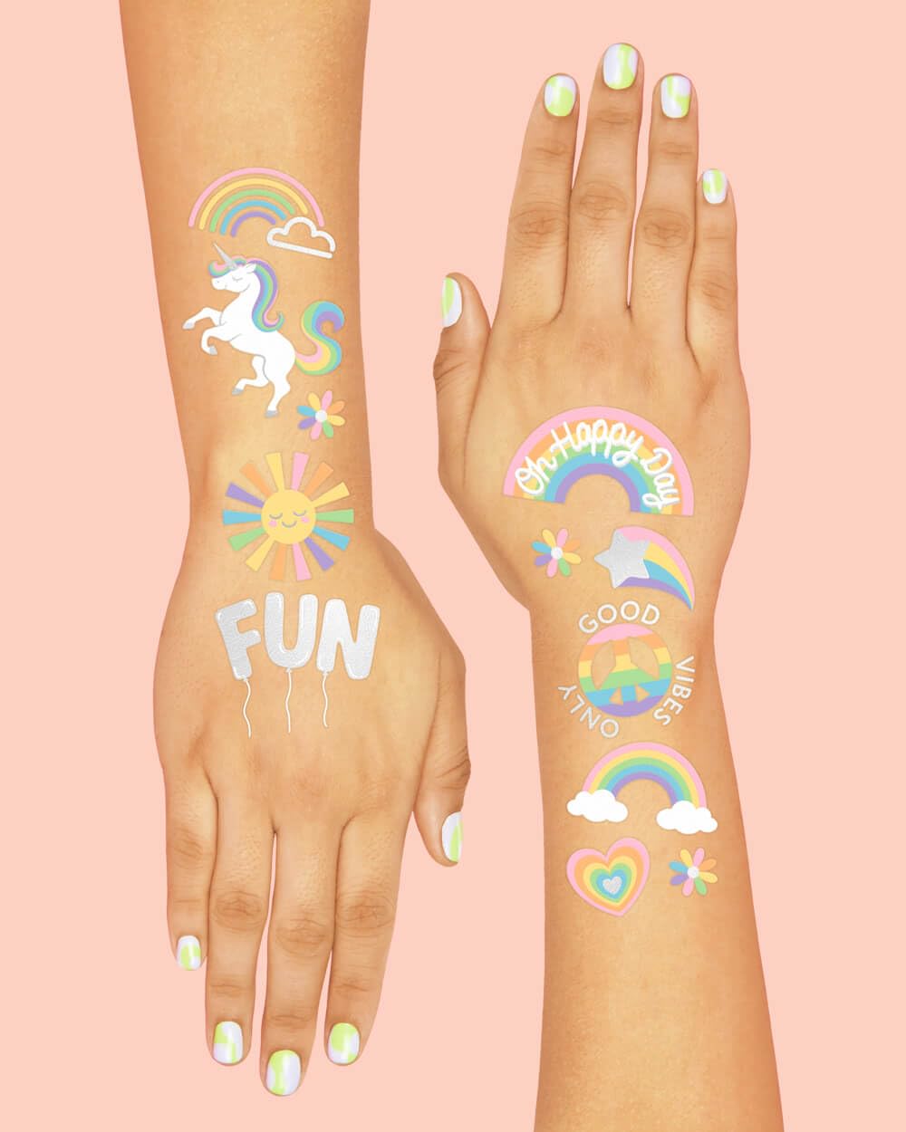 xo, Fetti Rainbow Temporary Tattoos - 46 Glitter Styles | Unicorn Birthday Party Supplies, Oh Happy Day Baby Shower, Magical Party Favors - Image 4