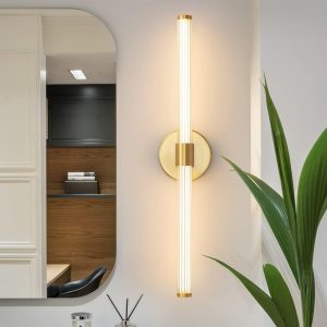 LED Bathroom Light Fixtures Gold Bathroom Vanity Lights Over Mirror 360° Full Lighting Dimmable LED 22 inch Vanity Light Bar Hardwired Modern Wall Sconce Warm White for Bedroom Living Room
