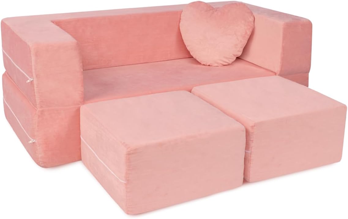 Milliard Kids Couch – Modular Kids Sofa for Toddler and Baby Playroom/Bedroom Furniture (Pink) with Bonus Pillow