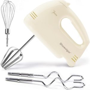 Handmixer Electric Handheld - 7 Speed Portable Kitchen Mixer Electric with 5 Stainless Steel Accessories Whisk, Food Beater for Whipping Mixing Cookies Cakes Eggs, Beige
