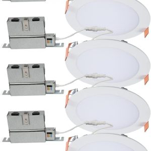 HALO HLB Recessed Lighting 6 Inch LED Thin Canless, Dimmable w/Selectable Color Temperatures, 4-Pack - HLB6099FS1EMWR-4PK