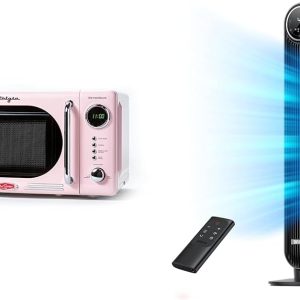 Nostalgia Retro Compact Countertop Microwave Oven - 0.7 Cu. Ft. - 700-Watts & Dreo Tower Fan for Bedroom, 24ft/s Velocity Quiet Floor Fan, 90° Oscillating Fans for Indoors