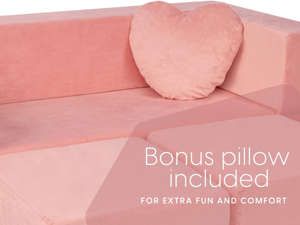 Milliard Kids Couch - Modular Kids Sofa for Toddler and Baby Playroom/Bedroom Furniture (Pink) with Bonus Pillow - Image 4