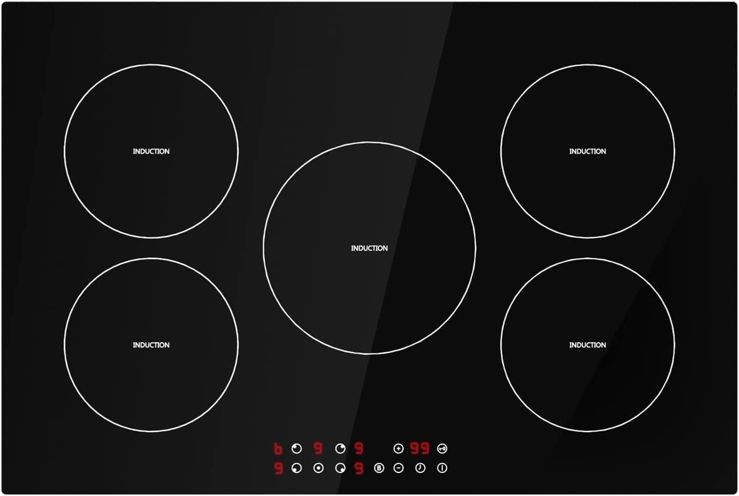 Davivy 5 Burners 30 Inch Induction Cooktop, 5 Burner Built-in Induction Stove Top, 9 Heating Level, Child Safety Lock, Sensor Touch Control, Timer, 220~240V, 9300W