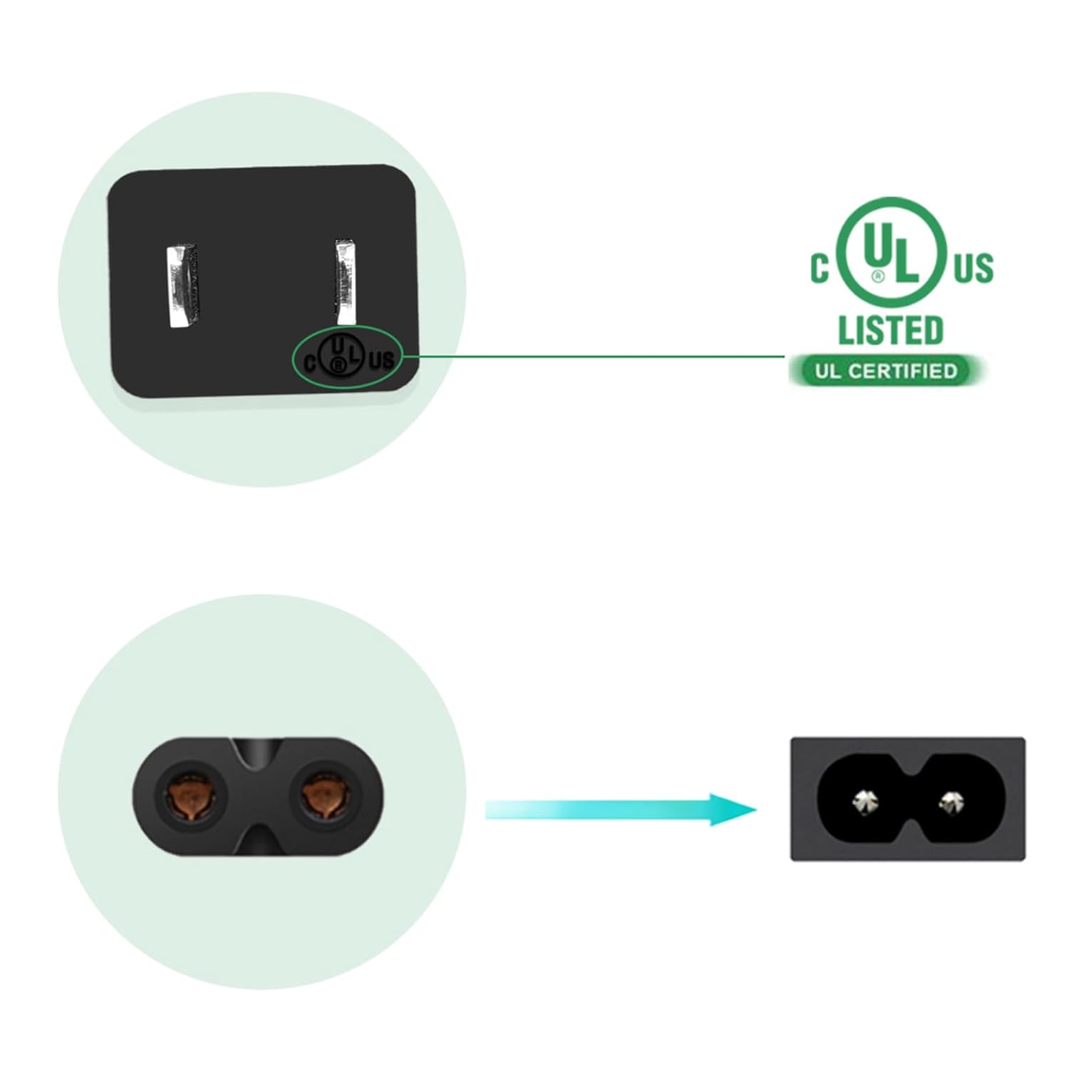TPLTECH AC Power Cord Compatible with Xbox One S/X, Xbox Series X/S, PS4/PS5/PS3 Slim, 2 Prong Universal Power Cable Replacement - Image 4