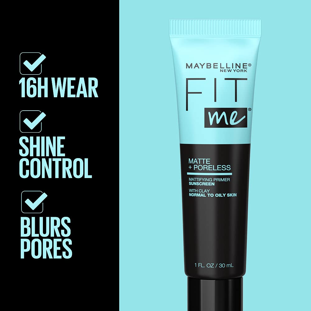 Maybelline Fit Me Matte + Poreless Mattifying Face Primer Makeup With Sunscreen, Broad Spectrum SPF 20, 16HR Wear, Shine Control, Clear, 1 Count - Image 3