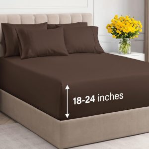 Extra Deep Queen Sheet Set - 6 Piece Breathable and Cooling Sheets - Hotel Luxury Bed Sheets Set - Easy & Secure Fit - Soft, Wrinkle Free and Comfy Sheets Set - Brown Sheet Set with Extra Deep Pockets