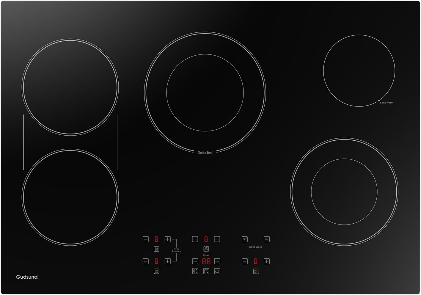 36 Inch Electric Cooktop 5 Burners, ETL & FCC Certificated, Sync Burner, Quick Boil, Keep Warm Setting, 9 Heating Level, Timer, Child Lock & Auto Shutdown, 9000W, Drop-in Electric Stove Top