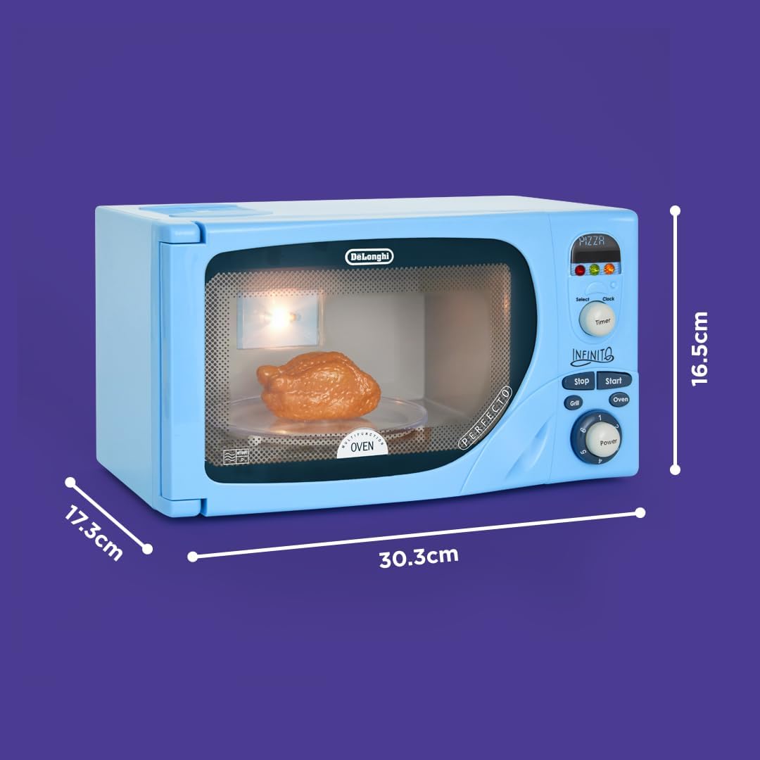Casdon DeLonghi Microwave. Toy Replica of DeLonghi’s ‘Infinito’ Microwave for Children Aged 3+. Featuring Flashing LED’s, Sounds & More, Blue - Image 5