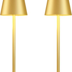 2 Pack Gold Rechargeable Table Lamps,Cordless Lamp with 6000mAh Battery Operated,Wireless Lamp for Restaurant Home Dinner Dining Kitchen Outdoor Patio,Waterproof & Portable