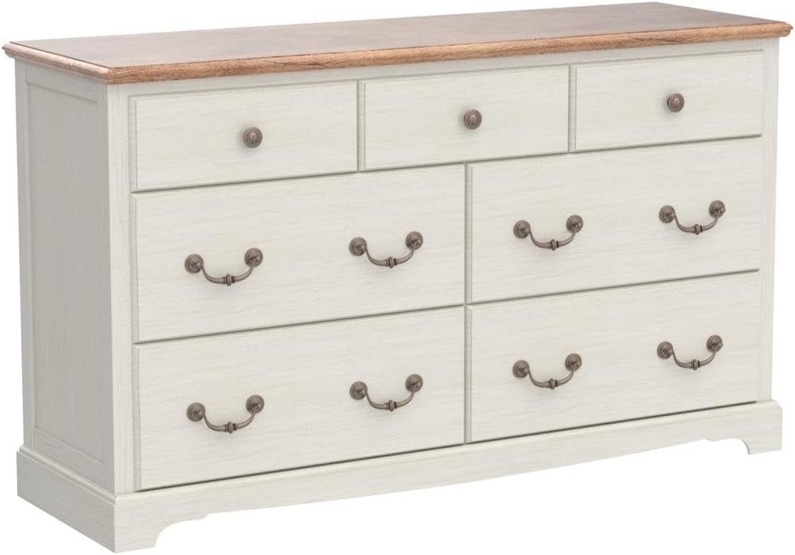 T4TREAM 7 Drawers Dresser Chests for Bedroom, Wood Vintage Chests of Drawers, Rustic Dressers Chset Organizer for Bedroom, Living Room, Hallway, Antique White - Image 4