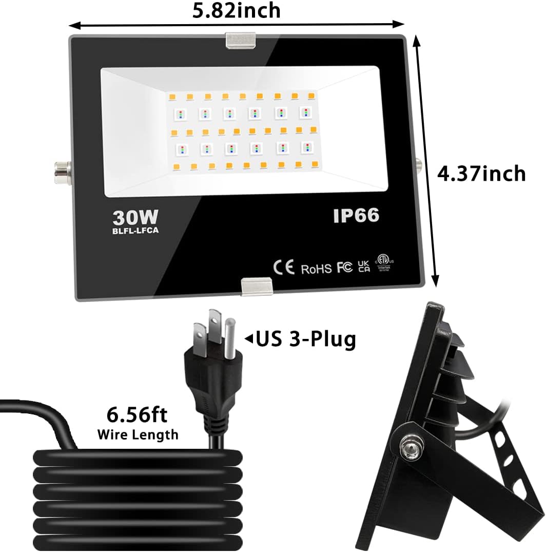 MELPO 30W Led Flood Light Outdoor 300W Equivalent, Color Changing RGB Lights with Remote, 120 RGB Colors, Warm White 2700K, Timing, Custom Mode, Uplight Landscape Lights,IP66 US 3-Plug (2 Pack) - Image 7
