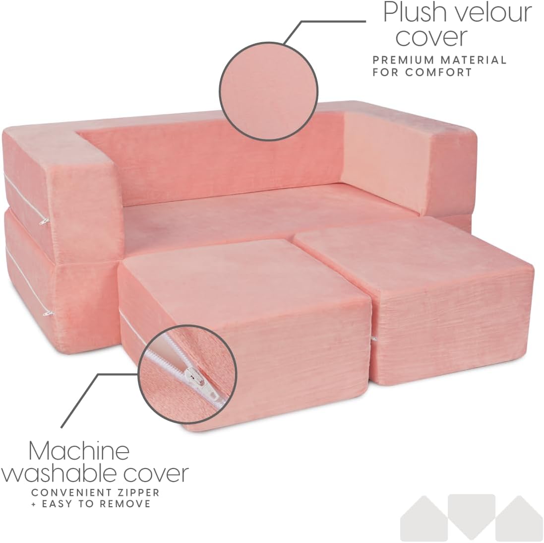 Milliard Kids Couch - Modular Kids Sofa for Toddler and Baby Playroom/Bedroom Furniture (Pink) with Bonus Pillow - Image 5