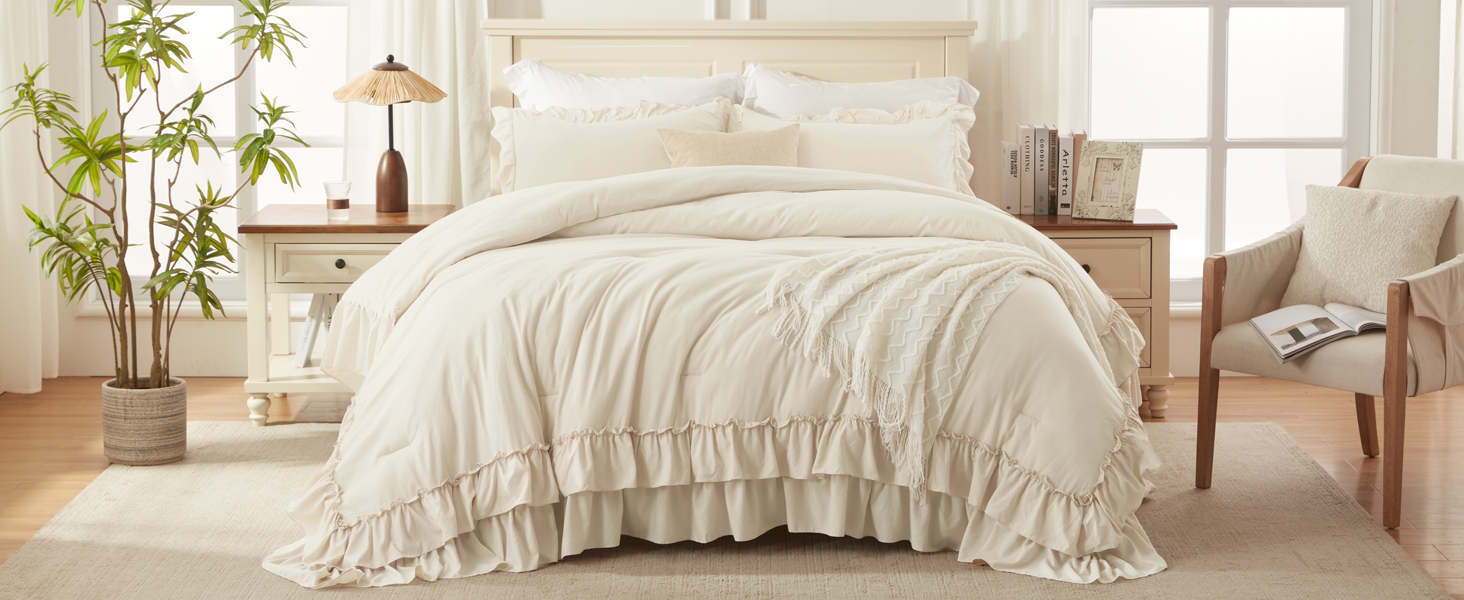 D Ruffle Comforter Beige