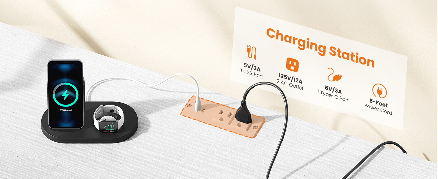 Entertainment Center with LED Lights and Power Outlets