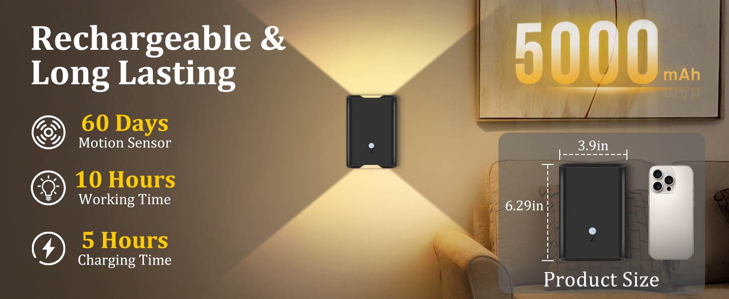 5000mAh battery operated wall sconce