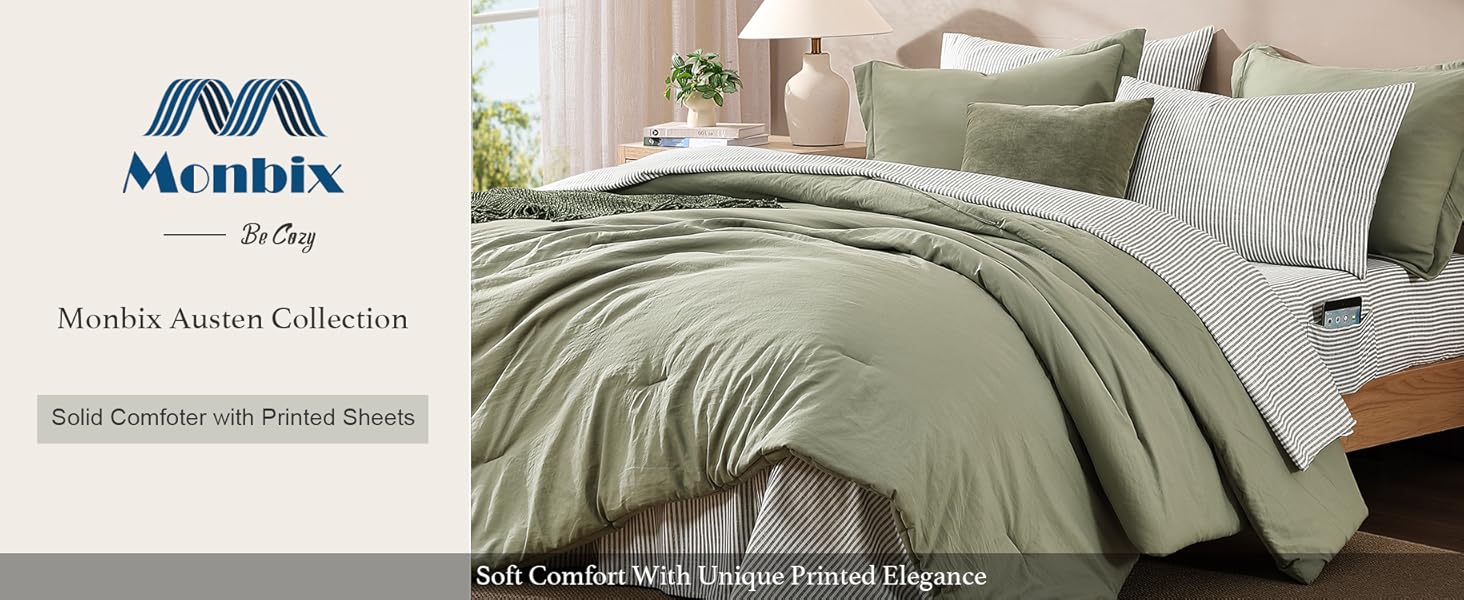 Monbix Queen Comforter Sets,Full Bedding Set 7 Piece, All Seasons Comforters,