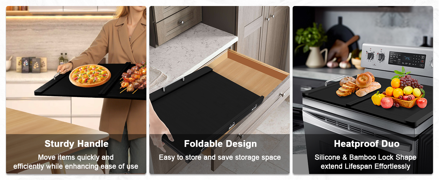 Stove Cover with Handles for Glass Cooktop Electric Gas Stove Top