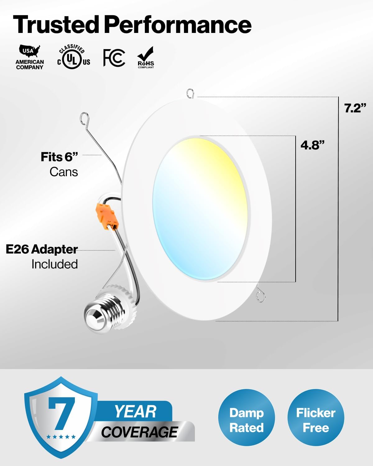 Sunco 12 Pack Retrofit LED Recessed Lighting 6 Inch, Can Lights for Ceiling, 1200 LM, 15W, Selectable CCT 2700K/3000K/4000K/5000K/6000K, Dimmable, Ultra Thin Flat Light Fixture UL. - Image 6