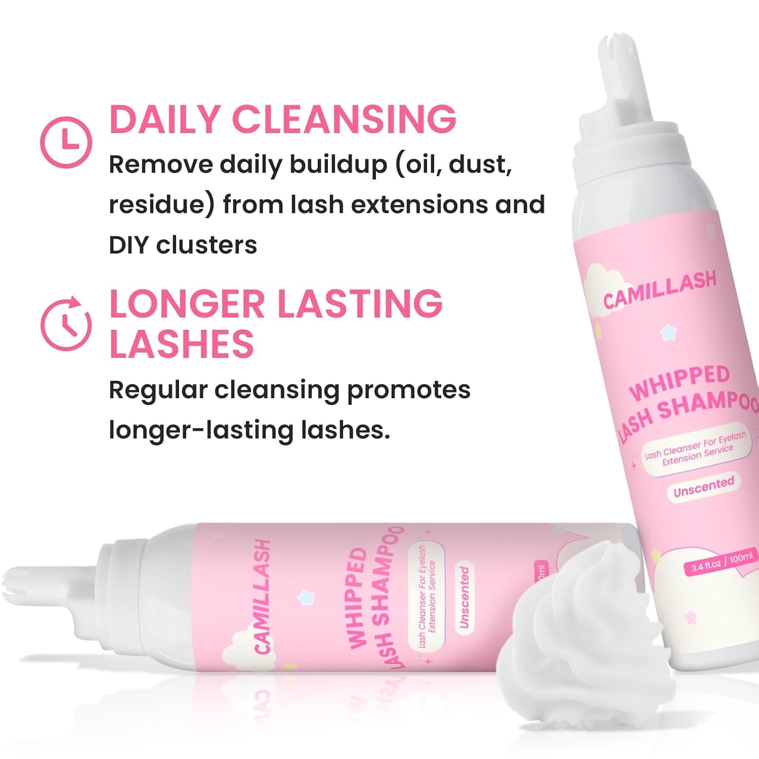 Whipped Lash Cream Shampoo Foam Cleanser | Eyelash Extension Cleaning Bath Kit | Salon & Home Use 100ml Strawberry Pink - Image 2