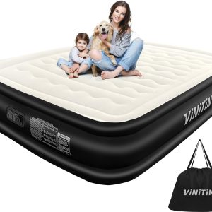 Air Mattress Queen with Built in Pump, 18" Elevated Inflatable Blow Up Mattress with Self-Inflation/Deflation, Soft Flocked Top Air Bed for Guest, Home,Camping, 80x60x18in, Max 660lb, Black