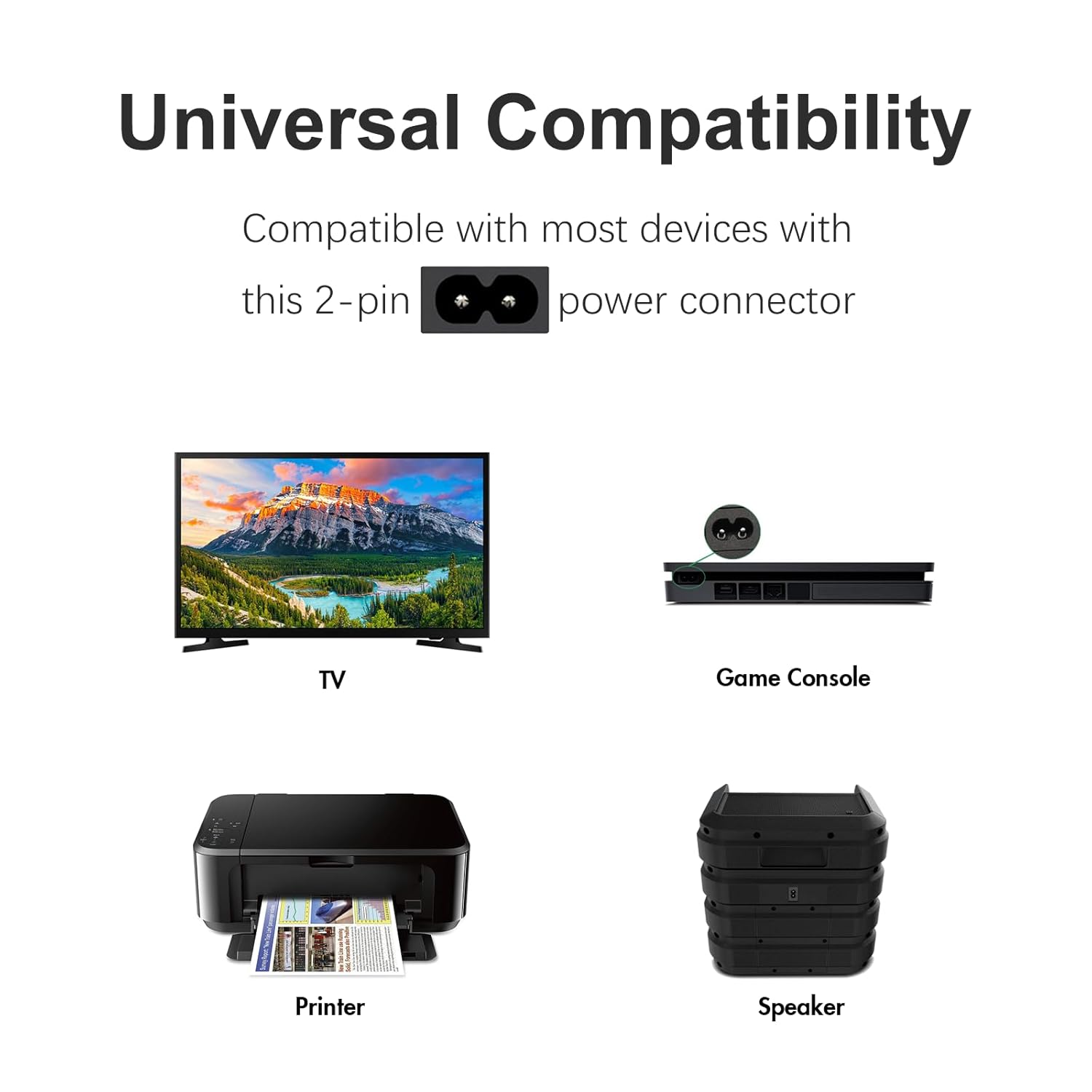 TPLTECH AC Power Cord Compatible with Xbox One S/X, Xbox Series X/S, PS4/PS5/PS3 Slim, 2 Prong Universal Power Cable Replacement - Image 5