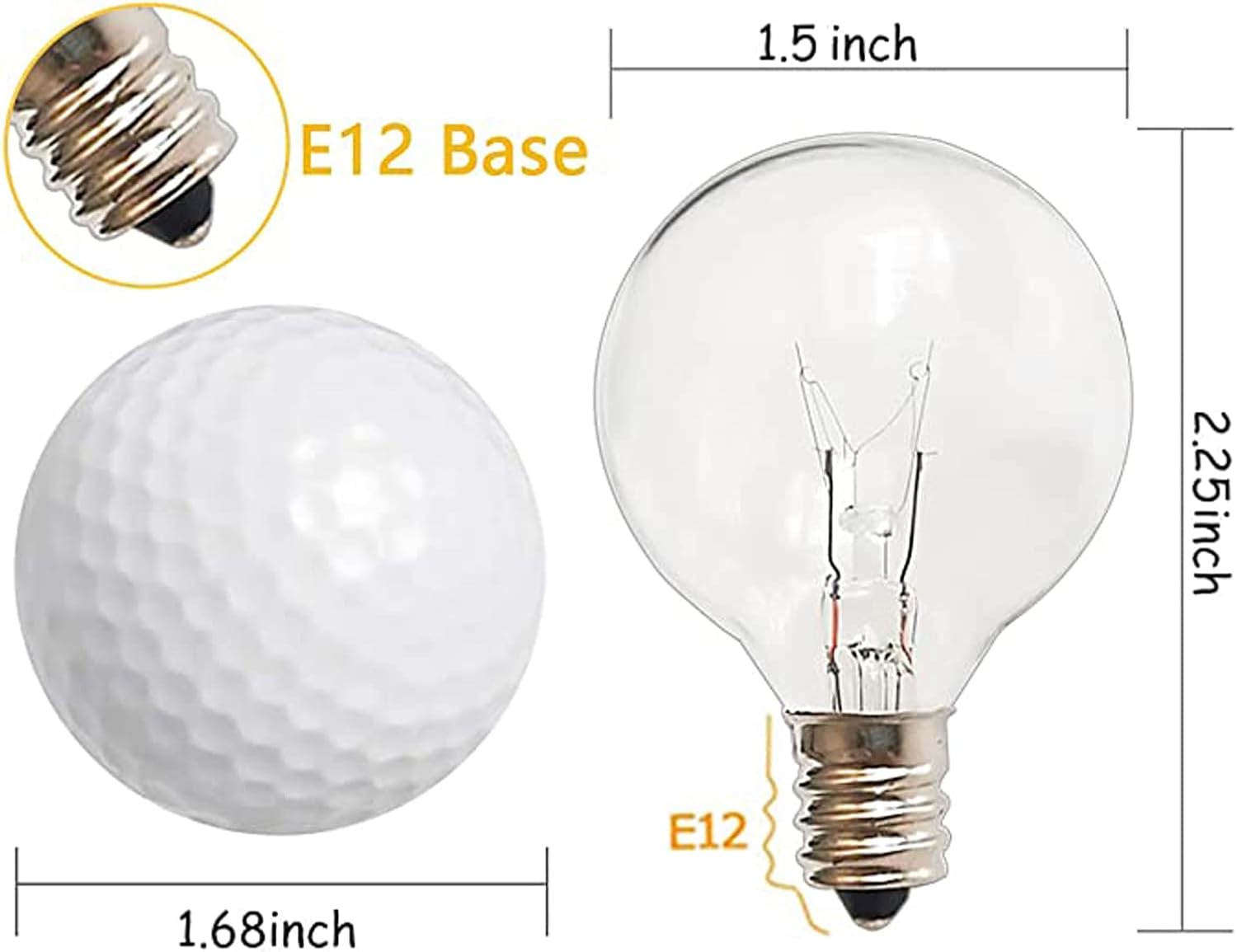 G40 Replacement Light Bulbs, 120V 5W Clear Globe Bulb, E12 C7 Candelabra Base, 1.5 Inch Glass Incandescent Bulbs for Indoor Outdoor Patio String Lights, Warm White -25 Pack - Image 4