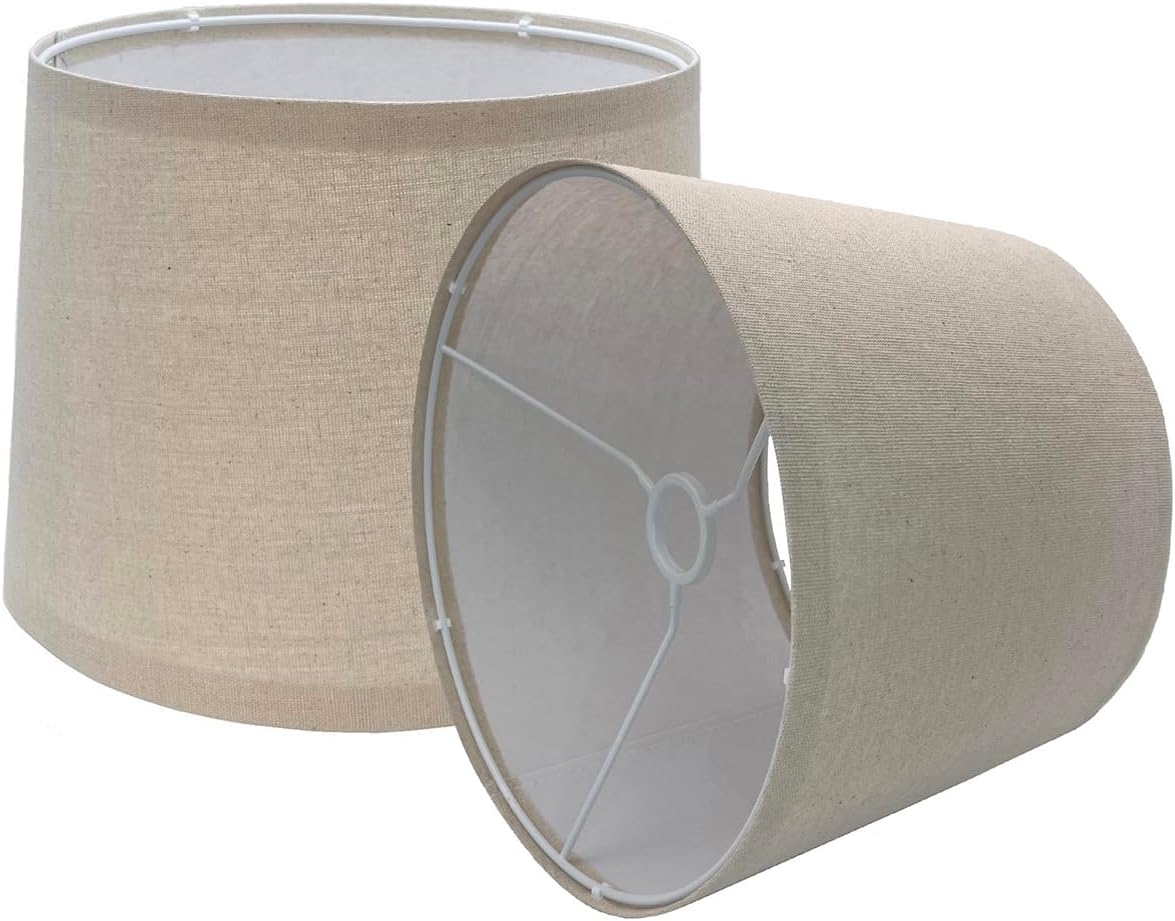 Uno Lamp Shades Set of 2, Drum Lamp shade 9″ Top x 10″ Bottom x 7.5″ High, Barrel Small replacement Lampshade (Uno Fitter), Fabric Linen Lampshades table lamp shades, Assembly Required,2 Pack