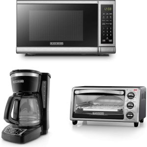 BLACK+DECKER EM720CB7 Digital Microwave Oven, 700W, Stainless Steel, 0.7 Cu.ft & CM1160B 12-Cup Programmable Coffee Maker, Black/Stainless Steel & 4-Slice Convection Oven, Stainless Steel