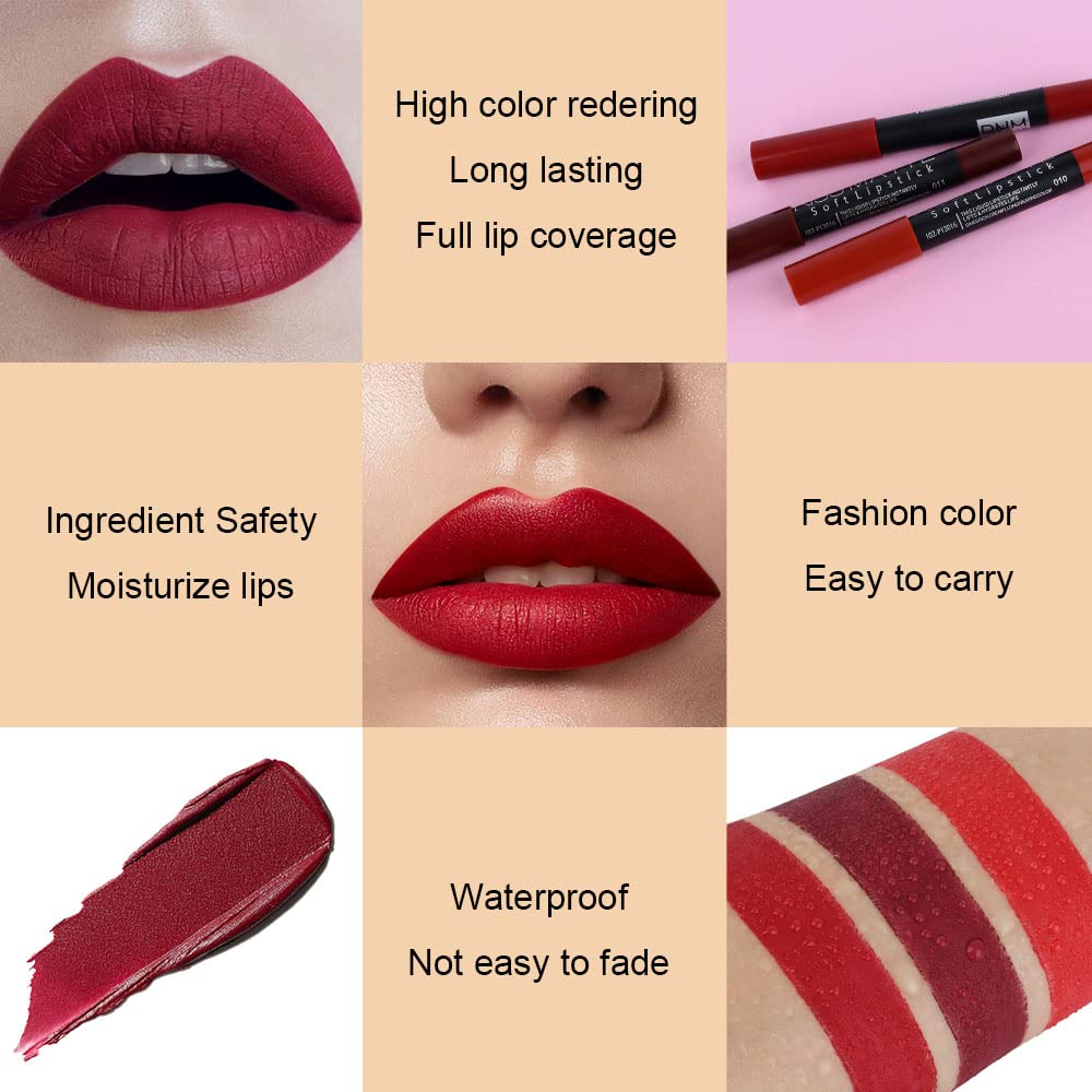 evpct 3Pcs Dark Red Lip Liner Pencil Set, Deep Ruby Red Matte Lipstick Long Lasting for Women, Lipstick and Lip Liner Crayon Set, Lipliner Pencil, Magic Lipsticks 24 Hours Original 10&11&18 - Image 6
