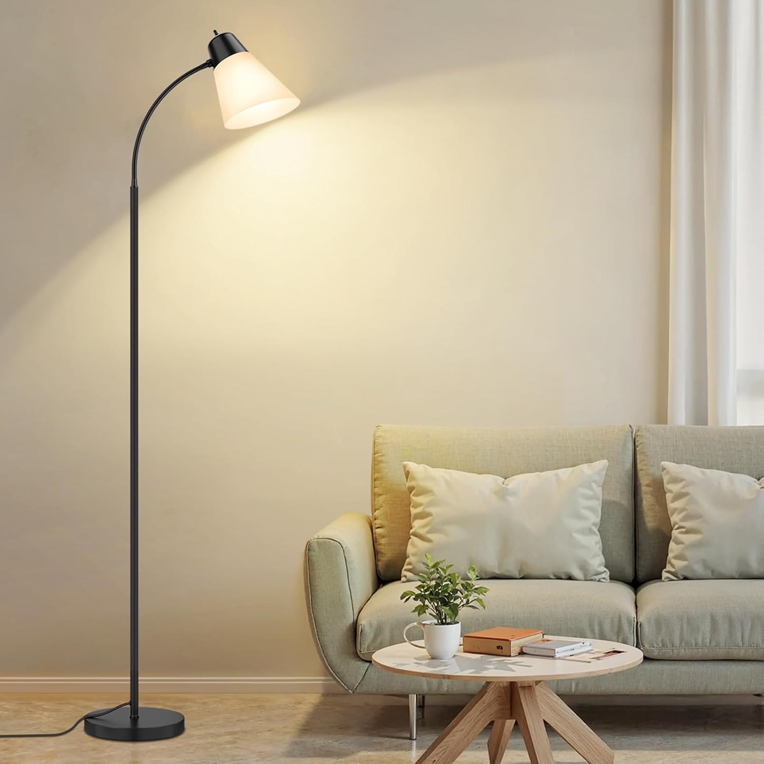 Floor Lamp for Living Room, Adjustable Gooseneck Standing Lamp with White Plastic Shade, Black Reading Floor Lamps for Dorm, Bulb not Included - Image 8