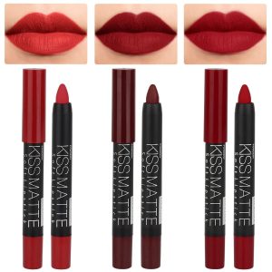 evpct 3Pcs Dark Red Lip Liner Pencil Set, Deep Ruby Red Matte Lipstick Long Lasting for Women, Lipstick and Lip Liner Crayon Set, Lipliner Pencil, Magic Lipsticks 24 Hours Original 10&11&18