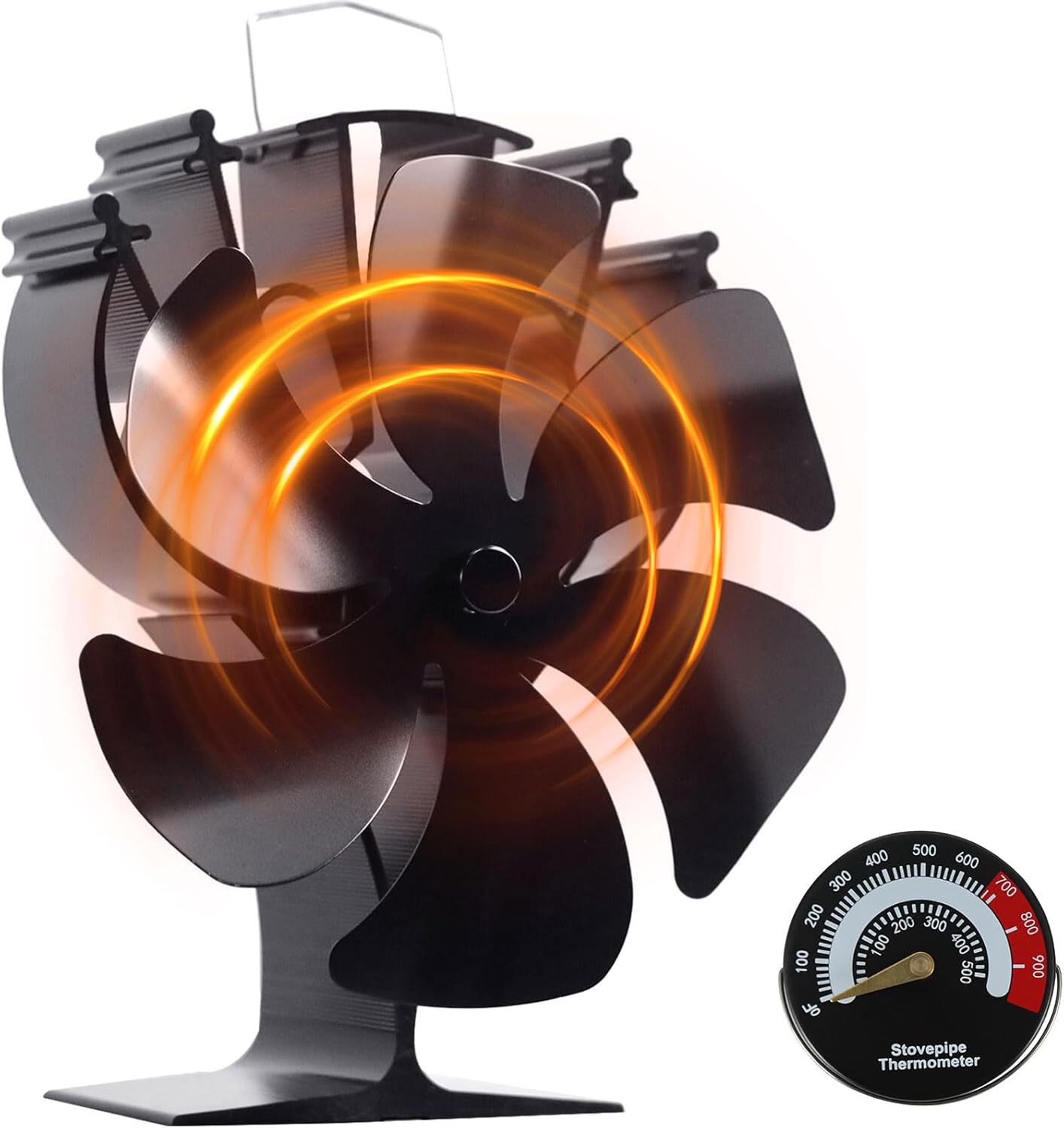 VODA Wood Stove Fan Heat Powered Fireplace Fans 6 Blades Non Electric Thermal Fan for Wood Burning Stoves Log Burner,w/Stove Accessories Thermometer - Image 9