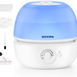BOXING 3L Top Fill Humidifiers for Bedroom Baby, 20dB Quiet Air Humidifier for Large Room & Indoor Plants with Optional Night Light, Cool Mist Diffuser for Home, Essential Oil Tray, BPA-Free,White,30H
