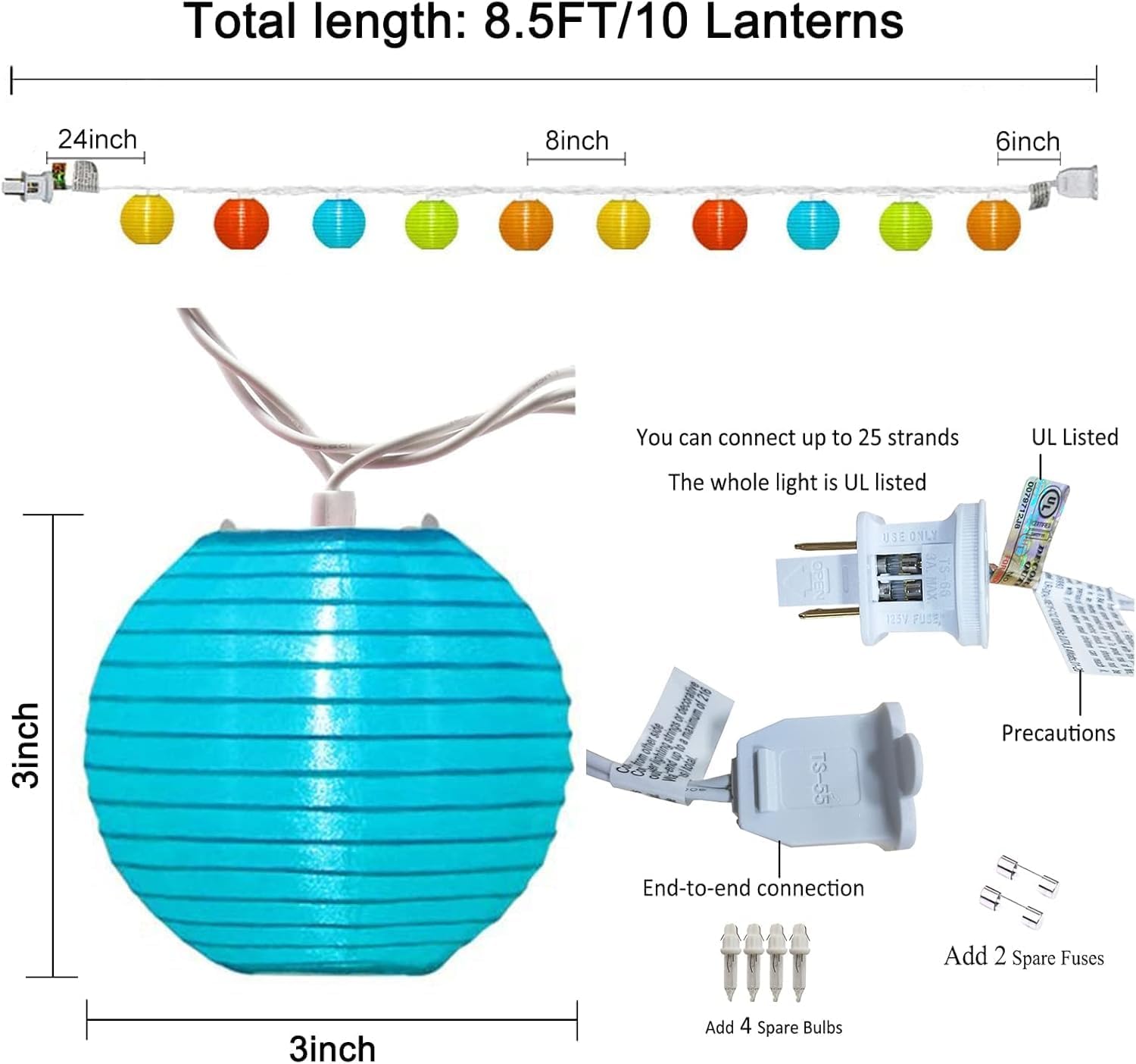 SUNSGNE Lantern String Lights, 8.5FT Indoor Lantern Christmas Lights with 10 LED Colorful Lanterns for Home Patio Party Wedding Bistro Indoor Bedroom Decoration - Image 2