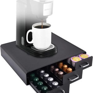 Coffee Pod Storage Drawer Coffee Capsule Organize Drawer Coffee Maker Holder Organizer,Compatible with 36 Capacity K-Cup or 48 Nespresso Capsule, Black