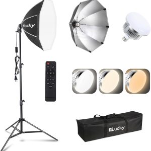 20" Softbox Lighting Kit, 3000K-6500K 85W LED Bulbs, Remote, 63" Tripod, Professional Softbox Photography Lighting Kit for Studio, Portrait, Video Recording