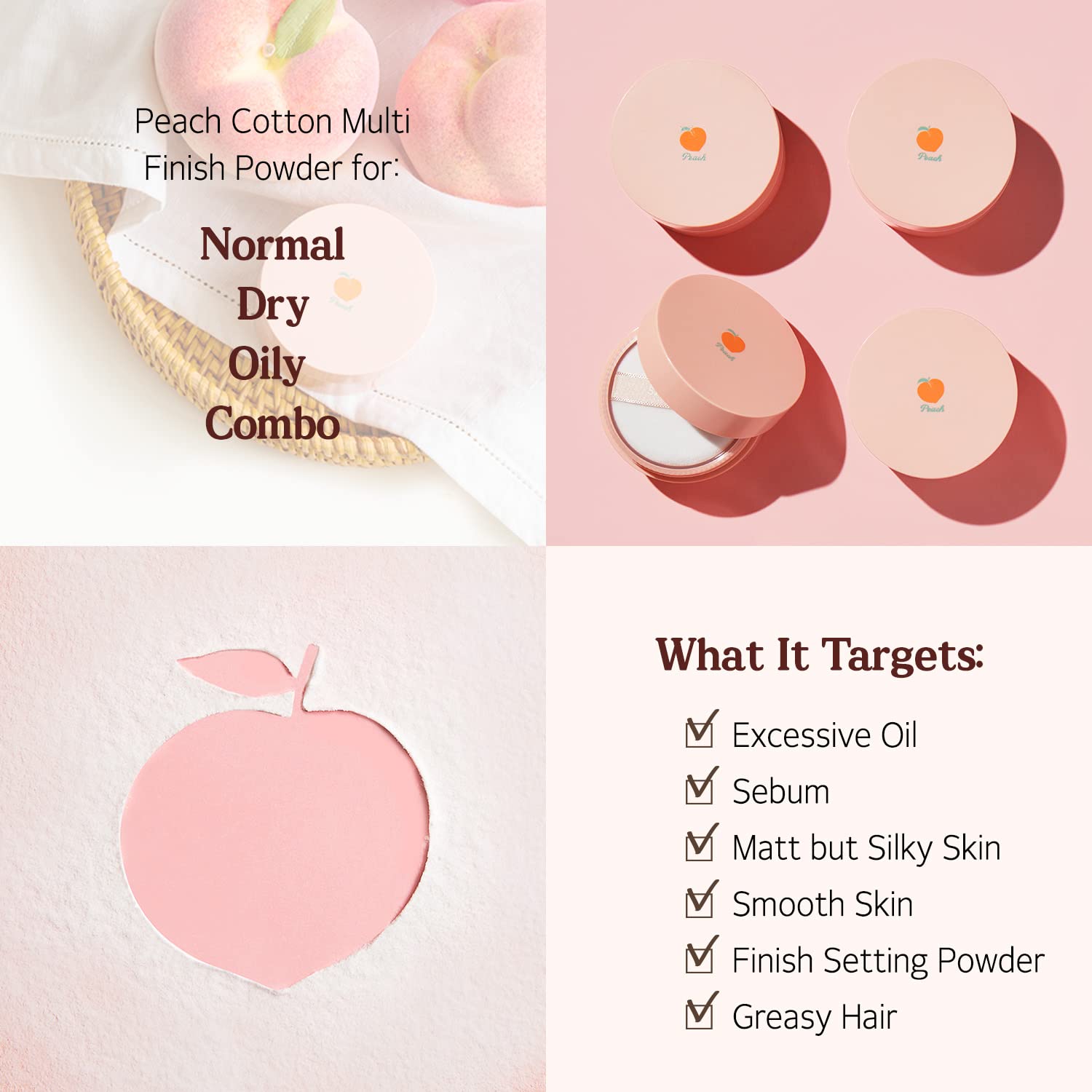 SKINFOOD Peach Cotton Multi Finish Powder 5g - Korean Peach Extract & Calamin Sebum Control Face Powder - Silky Setting Powder - Setting Powder for Oily Skin - Sweet Peach Scent for Soft Skin - Image 5