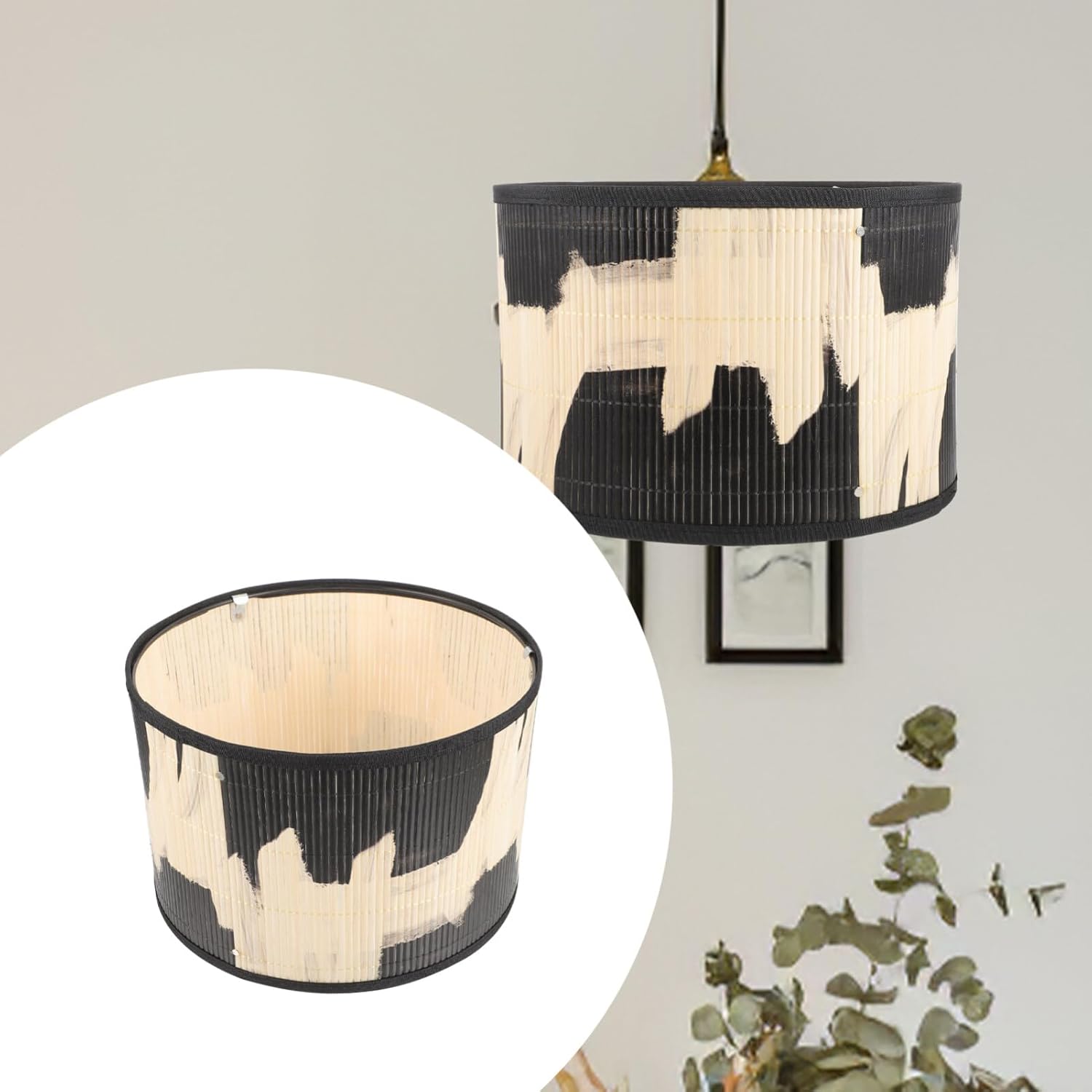 Uonlytech Bamboo Lamp Shade, Vintage Drum Lampshade Chandelier Lamp Cover Replacement Light Accessory for Pendant Floor Light, 30X30x20CM - Image 4